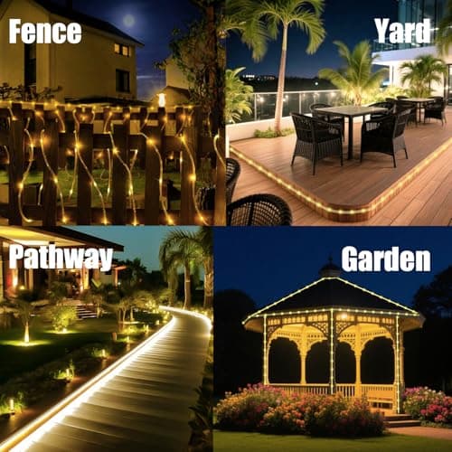 AurNyvaMay Fairy Light Solar Outdoor 33Ft 100 LED Rope Lights for Outside 8 Modes Warm White Solar Fairy Lights for Patio Fence Party Garden Yard Home Holiday Tree Outdoor Decoration - Thumbnail 6