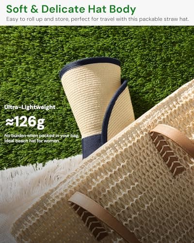 BENEUNDER Sun Visors for Women UPF50+ Foldable Wide Brim Straw Hats Packable Summer Ponytail Beach Hats for Travel - Thumbnail 6
