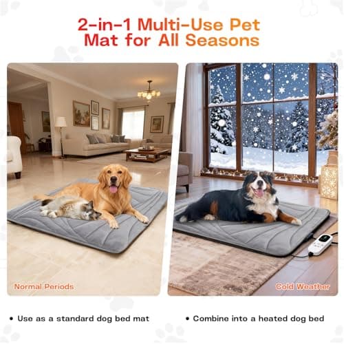 Petrendy Large Dog Heating Pad with Washable Cover, Soft Plush Pet Heating Pad with 9 Adjustable Temperature, Timer, Chew-Resistant Cord, Waterproof Electric Heated Pet Bed Mat for Dogs and Multi-Cats - Thumbnail 2