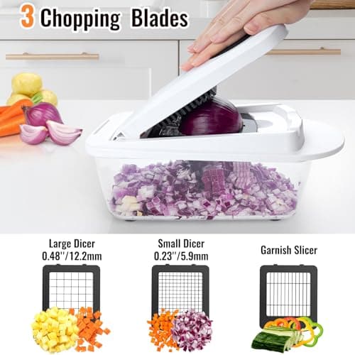 8 Blade All-in-1 Vegetable Chopper Mandoline Slicer with Container, Food Chopper, Onion Chopper, Veggie Cutter for Salad, Kitchen Gadgets Accessories Essentials, White - Thumbnail 4