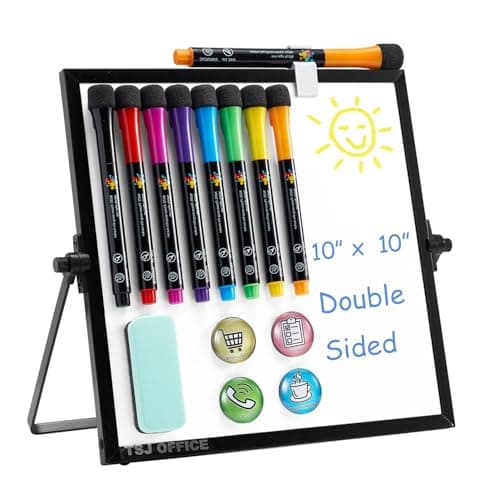 Small Magnetic Desktop White Board – Portable Mini Easel Dry Erase Whiteboard for Students Double Side to Do List Dry Erase Board with Stand for Office, School, Home 10 x 10 inches - Image 1