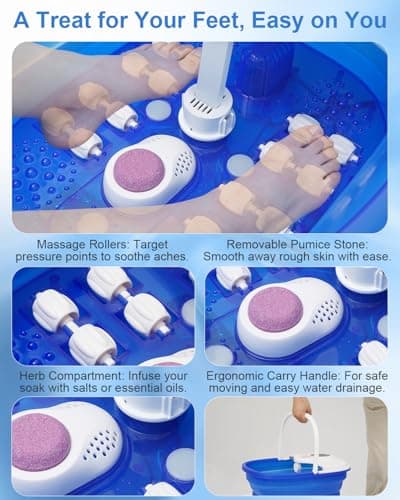 Misiki Collapsible Foot Spa Bath with Heat, Remote Control & 16 Massage Rollers, Fast Heating Pedicure Tub for Relaxing Tired Feet, Foot Soaker with Surf & Red Light, Fits Men Size 12 (Royal Blue) - Thumbnail 4