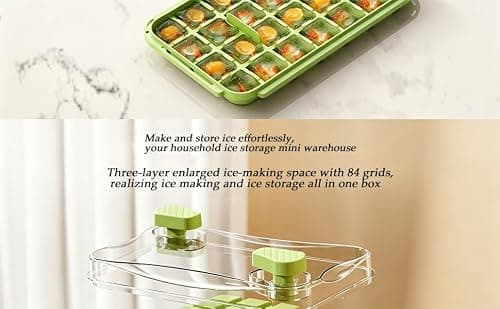 Dual-Pressure Ice Cube Tray with Storage Bin & Ice Scoop, 3-layers, 84Pcs Ices Cube Mold - Food Grade Easy Release Ice Maker - Thumbnail 3