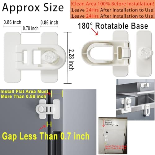 Bstsilver 2-Pack Fridge Lock Baby Proofing for Cabinet Door Drawer Freezer Oven Cupboard Kitchen Closet RV, French Refrigerator Latch Petproof Child Safety for Toddler Cat, Upgrade Adhesive, No Drill - Thumbnail 2