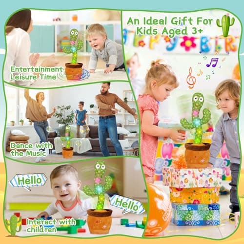 Emoin Christmas Dancing Cactus Toy, Talking Cactus Baby Toys for Baby Christmas Toy Gift Singing Repeats What You Say Baby Interactive Plush - Thumbnail 6