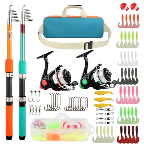 2PCS Fishing Rod Reel Combo 5.9FT Telescopic Fishing Pole Spinning Reel with Baits Hooks Storage Bag Compact Collapsible Fishing Pole Starter Kit for Kids Youth Adults Travel Fishing Gear - Image 1