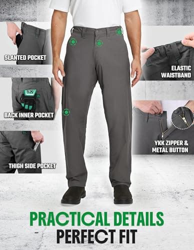 SKPRO Men's Work Pants Stretch Flex, Casual Pants Relaxed Fit, Water Resistant Carpenter Pants Heavy Duty (Dark Grey, 36W × 30L) - Thumbnail 5