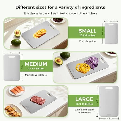 Titanium Cutting Board Set of 3, Titanium Cutting Boards for Kitchen, 100% Double-Sided Titanium Cutting Boards, Separate Raw and Cooked Food Areas, Non-Toxic, Dishwasher Safe (S+ M + L) - Thumbnail 3
