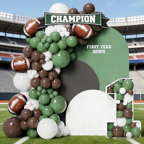 Football Party Decorations Balloon Garland Arch Kit 136Pcs Sage Green White and Coffee Brown Balloons with Football Foil Balloon for Touch Down Football Sport Themed Birthday Party Decorations - Thumbnail 4