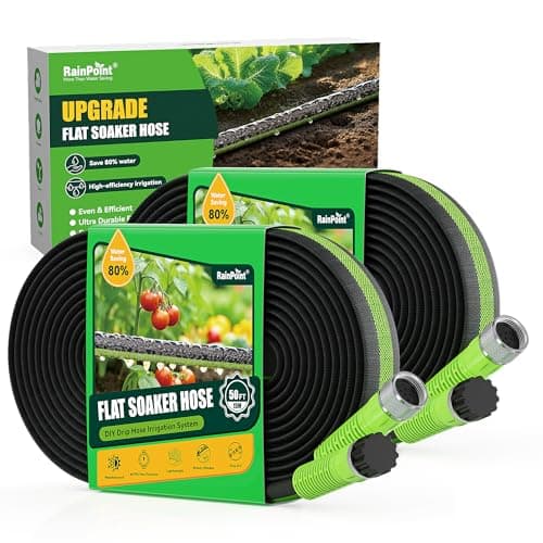 RAINPOINT Flat Soaker Hose 100FT for Garden, Drip Hose with Anodized Aircraft Aluminum Ends, Flexible Leakproof and Save 80% Water Garden Irrigation Hose, Green (50FT X 2Pack) - Image 1