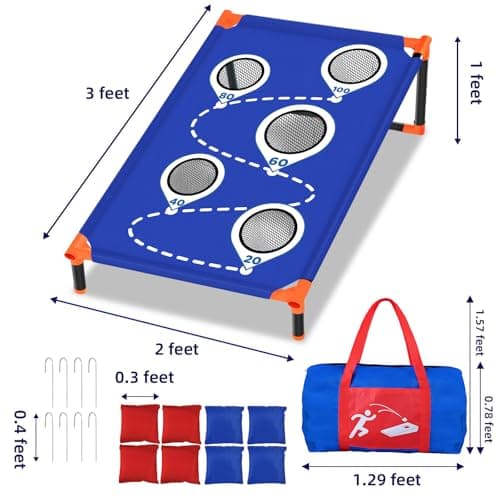 NZQXJXZ Portable Cornhole Board Set with 8 Bean Bags 3x2FT Cornhole Games for Kids and Adults Cornhole Set for Indoor and Outdoor Camping Parties Travel Beach Yard - Thumbnail 4