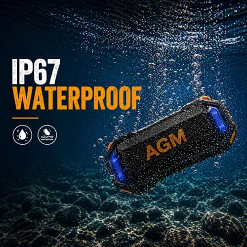 AGM MagROCK Magnetic Bluetooth Speaker, IP67 Waterproof & Floatable, Strong Magnet Mount for Fridge & Toolbox, Drop-Proof Rugged Portable with RGB Lights, TWS Stereo, for Shower, Garage, Outdoor - Thumbnail 3