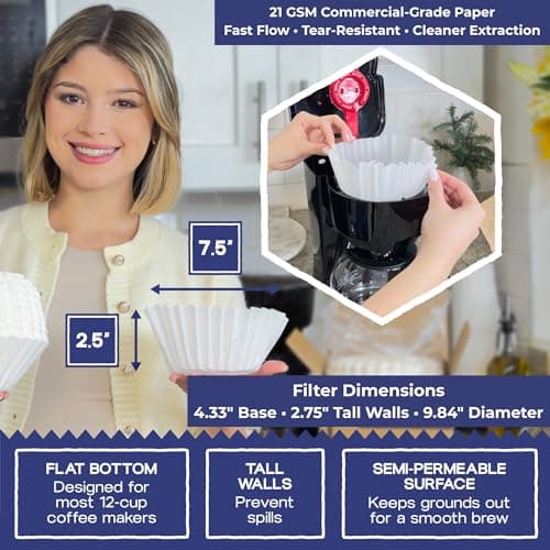 Pine & Pebble® 12-Cup Large Commercial Coffee Filters, 500 Count | Tall-Walled Basket Style (9.84" x 4.33") | No Grounds, No Mess | Fits BUNN & Standard Coffee Makers | Bulk for Cafés & Offices - Thumbnail 3