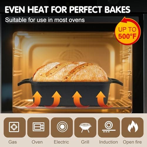 Demine Cast Iron Loaf Pan with Lid 9x5 Inch – Dutch Oven Bread Pan for Sourdough, Banana Bread, Meatloaf – Even Heat, Non-Stick, Oven Safe Baking Pans - Thumbnail 3