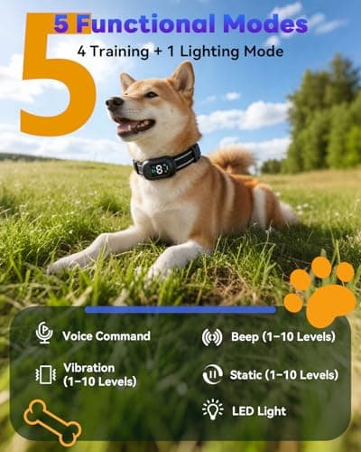 oitickly Smart Dog Training Collar with Remote – 4500FT Range Rechargeable E Collar with Voice Command, Beep, Vibration, Static & LED Light, Waterproof Shock Collar for Small Medium Large Dogs - Thumbnail 2