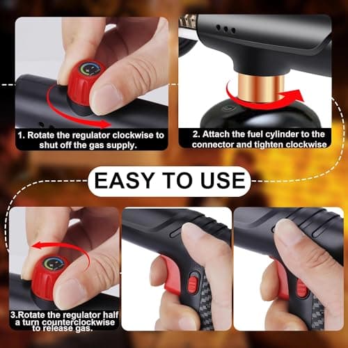 Seiyeje Powerful Propane Torch Gun, 3272°F Flame Thrower with Adjustable Flame & Safety Lock, One-Touch Ignition Kitchen Torch for BBQ, Searing Steak & Camping (Tank Not Included) - Thumbnail 2