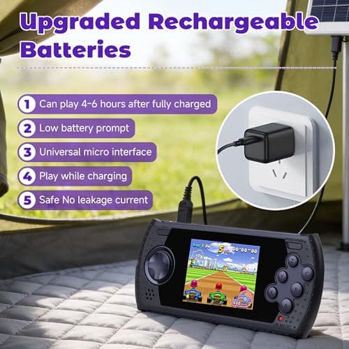 16 Bit Handheld Game for Kids Built-in 230 HD Classic Retro Video Games USB Rechargeable 3.0 Inch Childrens Travel Electronics Toys Portable Gaming Player System Gift for Boys Girls Ages 4-8-12 - Thumbnail 3