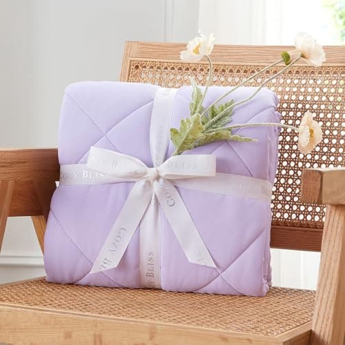 Cozy Bliss Cooling Throw Blanket for Hot Sleepers 50"x70", Q-Max 0.4 Cooling Comfort, Cold Blankets for Night Sweats Sleeping, Ultra-Cool Lightweight Breathable Summer Blanket for Couch Bed, Purple - Thumbnail 5