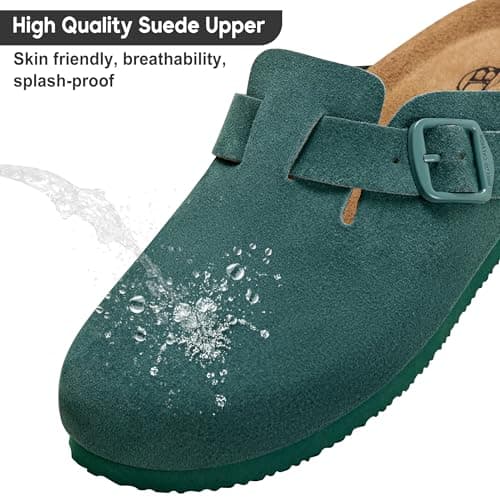 Brelzo Calvior Women's Suede Clogs Men's Slip-On Leather Mules Non-Slip Potato Shoes Arch Support Sandals with Adjustable Buckle for Indoor & Outdoor Use Peacock Green - Thumbnail 4