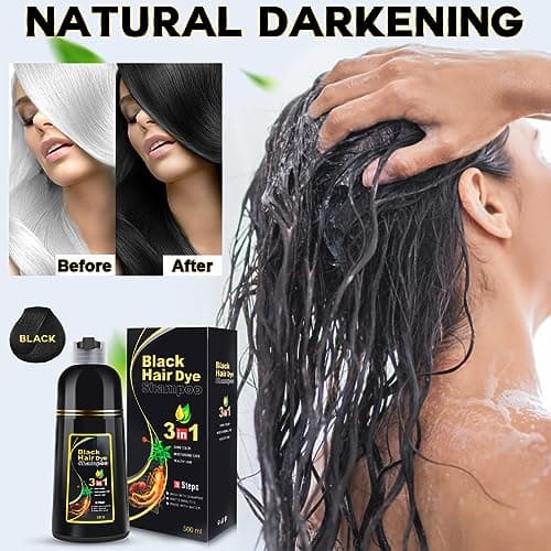 IIIMEIDU Black Hair Dye Shampoo 3 in 1 for Gray Hair, Herbal Ingredients Shampoo Black Hair Dye for Women Men, Grey Coverage Shampoo 500ml - Thumbnail 2