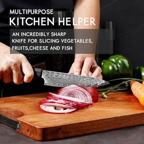 5.5-Inch Japanese Chef Knife - Razor Sharp Damascus Small Kitchen Knife, AUS-10 Steel for Paring Knife with G10 Handle - Thumbnail 5