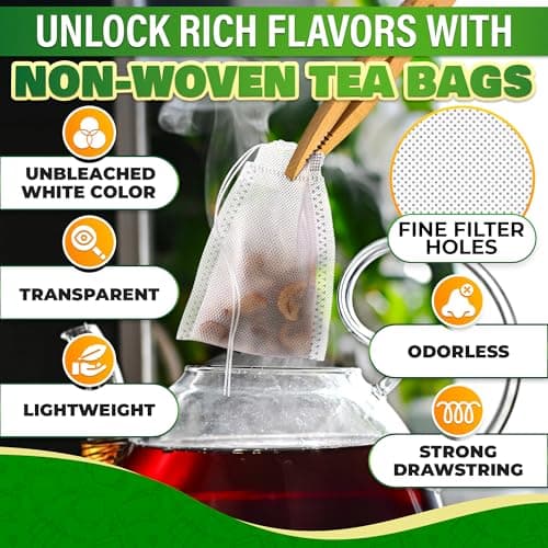 400 Pcs Disposable Tea Bags for Loose Leaf Tea - 3.62 x 2.76 Reusable Teabags Made From Unbleached Non-Woven Material - Multi-Functional Infusion Bags for Spice Pouch, Aromatherapy, Eye Compress & Spa - Thumbnail 3
