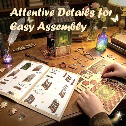 Book Nook Kit DIY Miniature House with LED Light, 3D Wooden Puzzle Owl Library Bookshelf Insert, DIY Craft Model Kit for Adults & Teens, Creative Bookshelf Decor Gift - Thumbnail 6