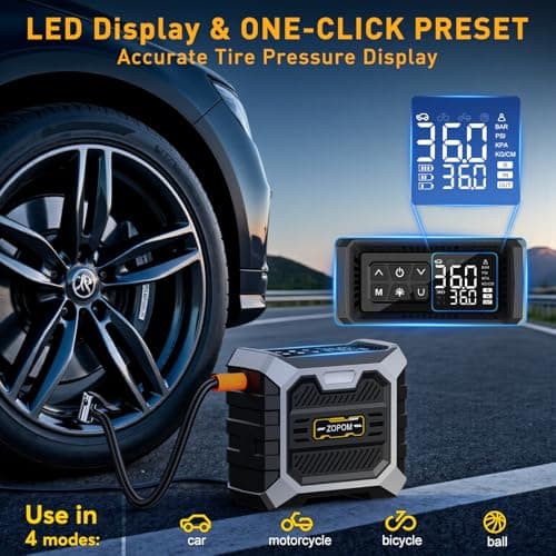ZOPOM Tire Inflator Portable Air Compressor DC 12V Air Compressor Portable with Digital Pressure Gauge Air Pump for Car Tires - Car Accessories Bike, Motor - Thumbnail 5