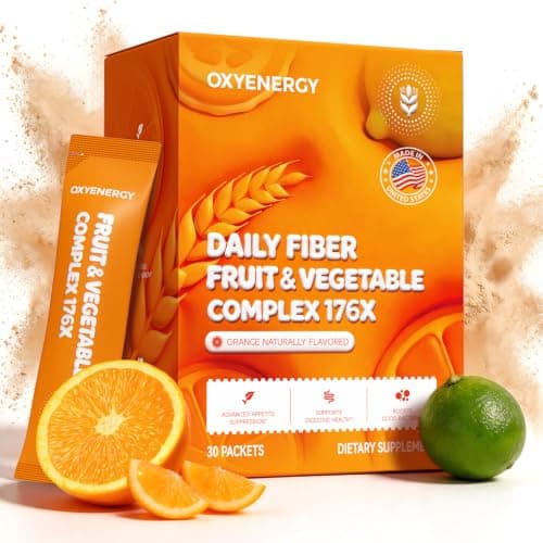 OxyEnergy Fiber Supplement Powder for Women & Men - Prebiotics & Gut Health, Digestive & Relieve Bloating, Daily Fiber Powder Drink Mix, Orange Flavored 30 Packets - Image 1
