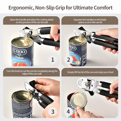 HAOCHUYI Classic Multifunction Can Opener and Bottle Opener Easy to Use, Razor Sharp Stainless Steel Cutting Wheel, Soft Ergonomic Handles, Black ﻿ - Thumbnail 4