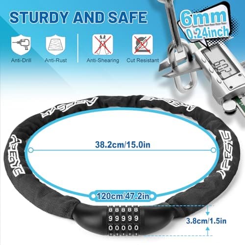 APECYC Bike Locks Heavy Duty Anti Theft, 5 Digit Combination Bike Chain Lock, 4FT Security Bicycle Lock Hardened Steel Square Chains for Bicycle, E-Bike, Motorcycle, Scooter, Gate - Thumbnail 2