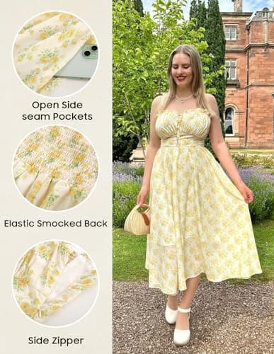 Scarlet Darkness Floral Dress for Women 2026 Spring Yellow Dresses Cottagecore Long Flowy Sundress Yellow M - Thumbnail 4