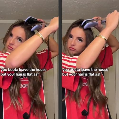 JINRI Hair Iron, Hair Brush, Pumped-Up Volume, Adjustable Temp, 360 ° Tail Rotation, Lasting Volume, for Short Or Thin Hair, Dual Voltage (100-240V), Volumizing Hair Iron, Purple, 1.28 inch - Thumbnail 3