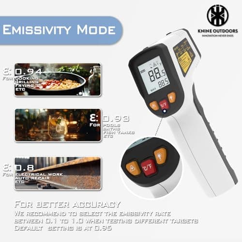 KNINE OUTDOORS Infrared Thermometer Laser Temperature Gun, -58℉ to 1112℉, Single Laser Targeting, Distance to Spot Ratio 12:1, for Cooking, Oven and Meat (White) - Thumbnail 4
