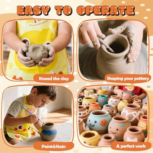 Skirfy Mini Pottery Wheel Machine Kit for Beginners Kids with Light,Electric Ceramic Wheel with Foot Pedal&Painting Kit, Adjustable Speed,Clay Spinner DIY Tools for Art Craft Birthday (Brown) - Thumbnail 5