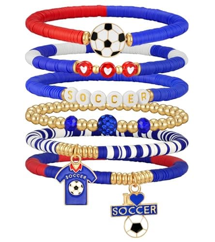 doubgood 2026 World Soccer Cup Stretch Beaded Bracelets Soccer Gifts Football Charm Game Day Fan Bracelets Stackable Sports Jewelry for USA American Fans Gifts for Women Men - Image 1