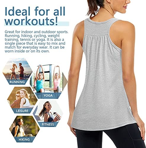 Miusey Sleeveless Workout Tops for Women Summer Tank Tops Flowy Yoga Shirts Exercise & Fitness Shirts Long Length Athletic Tops Women Loose Fit Tie Dye Shirt Women White Flower X-Large - Thumbnail 5