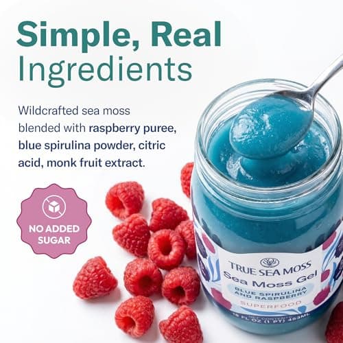 TrueSeaMoss Sea Moss Gel – Made in USA – Wildcrafted Seamoss, Fruits & Jarred Vegetables – Blue Spirulina, Pack of 1 (Labels May Vary) - Thumbnail 3