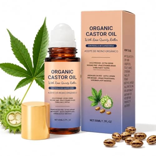 Castor Oil Rose Quartz Roller Ball | Roll on for Skin, Face, Hair, Scalp, Brows & Lashes | Deep Hydration & Anti‑Aging | Dry & Sensitive Skin | Self Care Gift for Massage | Travel Size |1.7 Fl Oz - Image 1