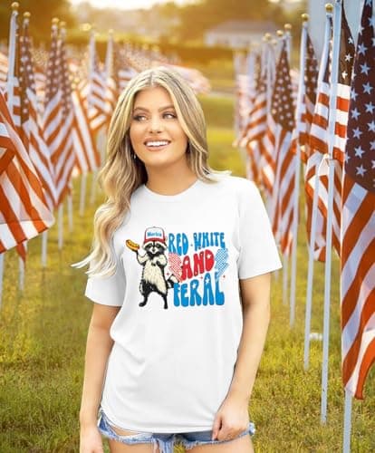 4th of July Shirt Women Red White and Blue Shirts Funny 250 Anniversary USA Raccoon T-Shirt America Patriotic Tee Tops - Thumbnail 5