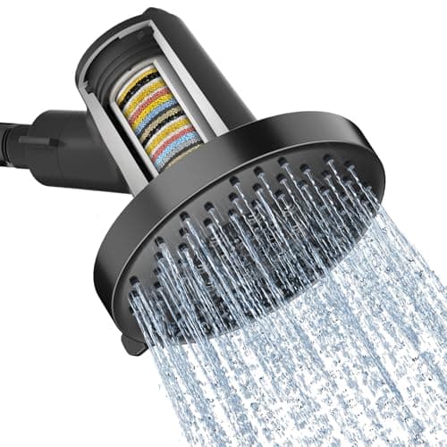 SR SUN RISE Filtered Shower Head - High Pressure Rain Shower Head with 20-Stage Filterr, 6 Spray Modes for Hard Water Softener, Remove Chlorine & Heavy Metals (Black, 5.5 Inch Round) - Image 1