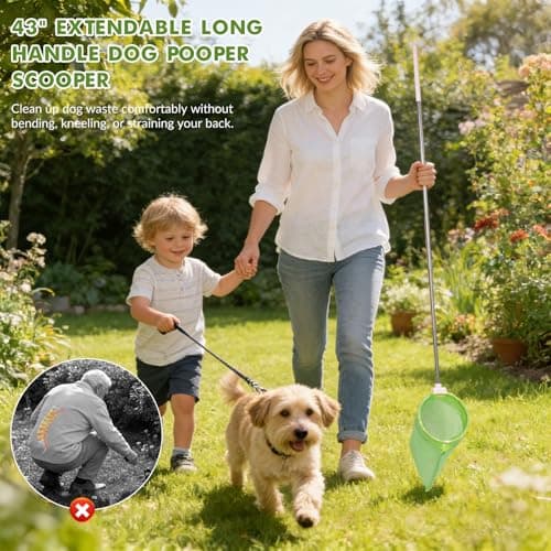 Dog Pooper Scooper, 43" Extendable Pooper Scooper Long Handle with Bag Attachment(120pcs), Portable Poop Scoop for Small Medium Large Dogs, No Touch Avoid Bending Over, Suit for Yard, Park, Wild,City - Thumbnail 2
