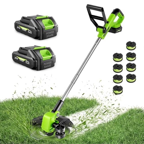 21V Weed Wacker Cordless & Lawn Edger, 9000RPM Electric Weed Eater with 2x2.0Ah Battery, 12" Auto Line Feed String Trimmer with 8 Pcs Spools, Lightweight Edger Lawn Tool for Yard, Green - Image 1