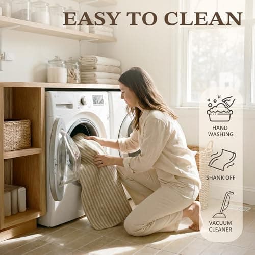 MatEssenz Washable Door Mat 2x3 ft, Inside Welcome Mat, Low Profile Entryway Rug, Neutral Striped Faux Linen, Non-Slip Mudroom & Back Door Mat, Pet Friendly, Khaki - Thumbnail 5