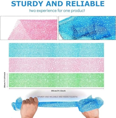 UJFQBH 3 Piece Bright Style African exfoliating net Exfoliating Shower Set Long Bath Sponges for Smooth, Refreshed Skin, The Exterior Gleams - Ideal for Daily Use (Bright Pink, Blue, Green) - Thumbnail 3