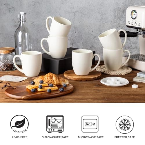 GBhome 12oz Coffee Mugs Set of 6, Large Ceramic Coffee Mugs for Man, Woman, Dad, Mom, Modern Coffee Mugs Set with handle for Tea/Latte/Cappuccino/Milk/Cocoa. Dishwasher&Microwave Safe,ivory - Thumbnail 5