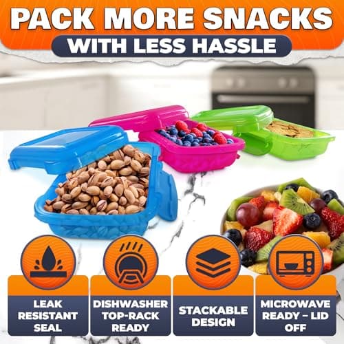 6 Pcs Lock Top Snack Containers with Lids – 4.6 Oz Small Snap Storage Containers – Microwave and Dishwasher Safe, 2 Side Clips for Sauces, Pastes, Spreads, Snacks | Kitchen, Travel, Office, Crafts - Thumbnail 4