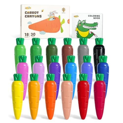 JUPITEARTH Carrot Crayons for Kids 18 Colors, Non Toxic Beeswax Toddler Crayons with 30-Page Coloring Book and 120 PDF Pages, Mess-Free Coloring for Kids Art Supplies Gift