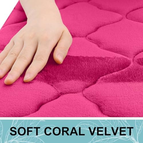 OLANLY Memory Foam Bath Mat Rug 44x24, Ultra Soft and Absorbent Bathroom Rugs, Non-Slip, Comfortable, Machine Washable Bath Carpet for Bathroom Floor, Tub, Shower and Home Decor Accessories, Deep Pink - Thumbnail 2