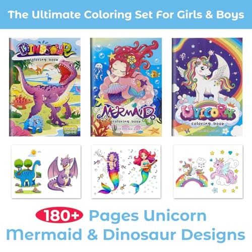 YECHISY 3 Pack Coloring Books for Kids: Funny Coloring Activity Books for Boys, Girls Ages 4–8, Cute Unicorn, Dinosaur & Mermaid Drawing Books for Travel, Party Favors (180 Pages Total) - Thumbnail 2